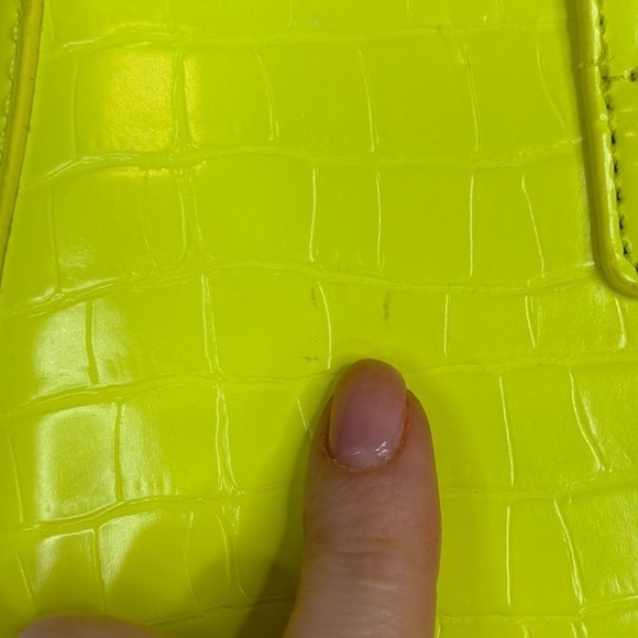 Neon Yellow Shoulder Bag Croc Embossed Small Buckle Flap Handbag Party y2k - Picture 8 of 8